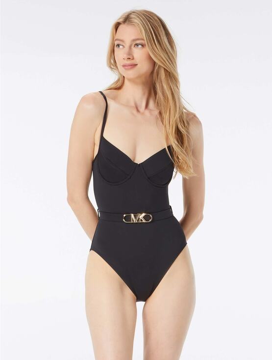 MICHAEL Michael Kors Other - MICHAEL Michael Kors Black Underwire Gold Logo Belt One Piece Swimsuit Size 6
